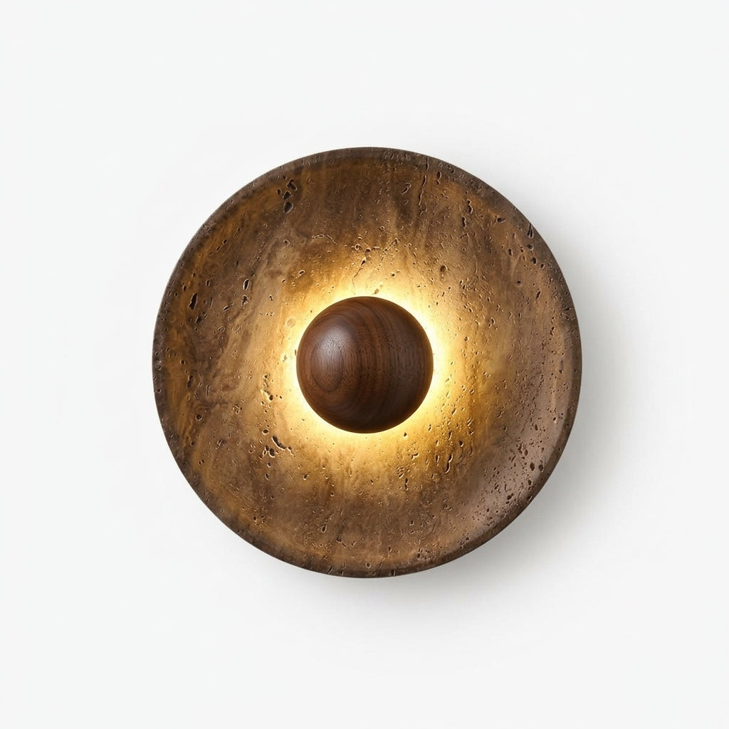 Travertine and Wood Wall Light – Walnut