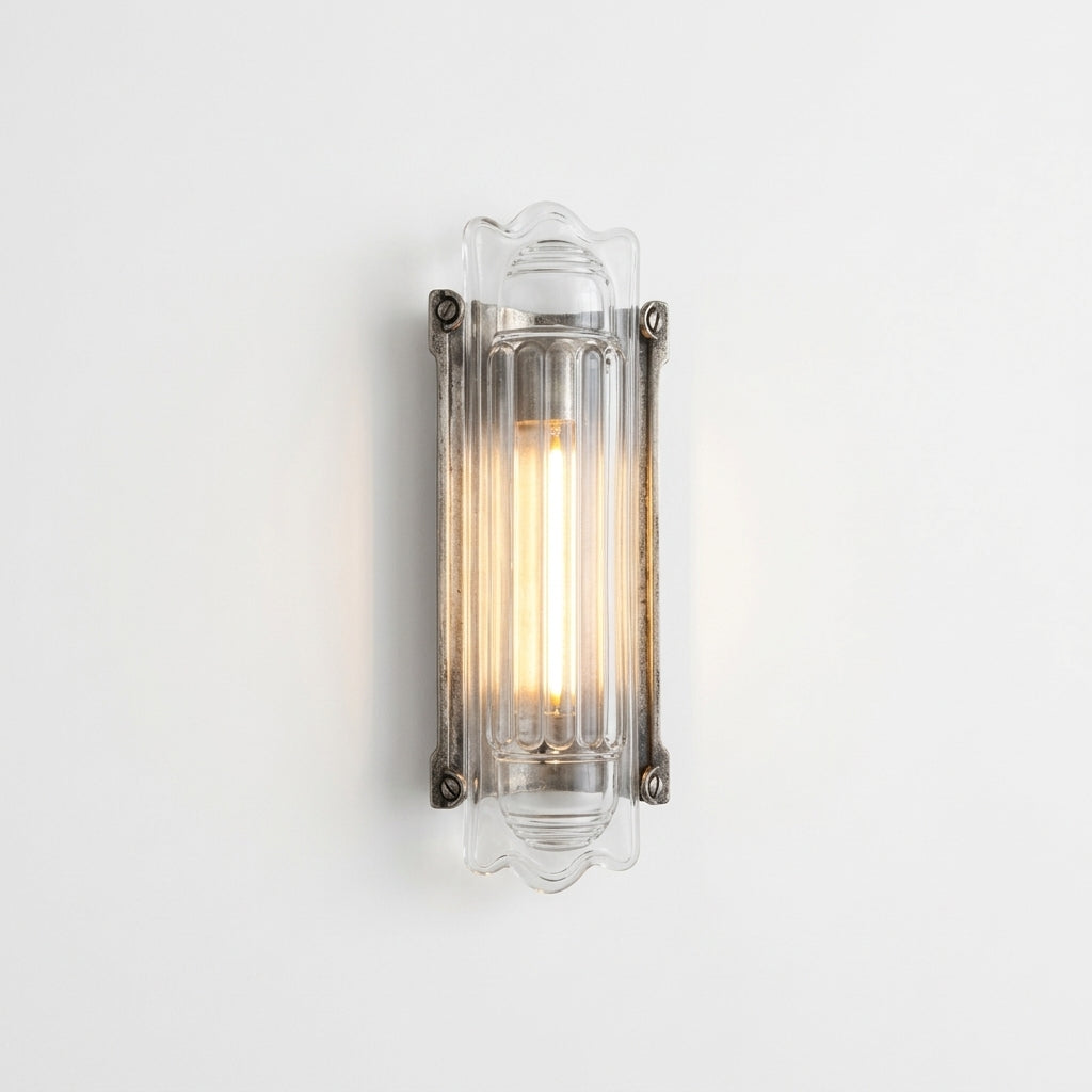 Tall Glass Wall Sconce – Antique Silver & Clear