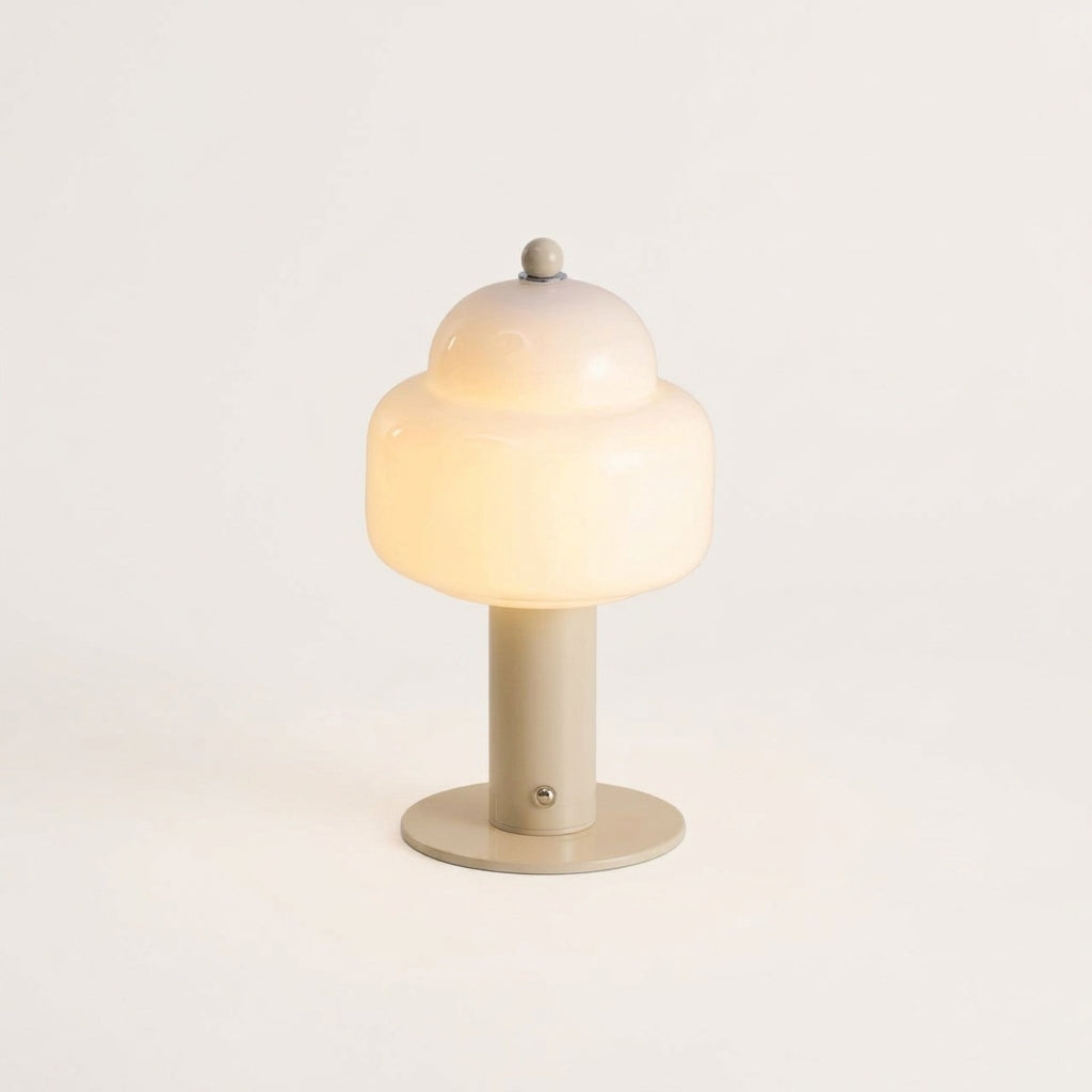 Rounded Glass Cordless Lamp – Beige & White