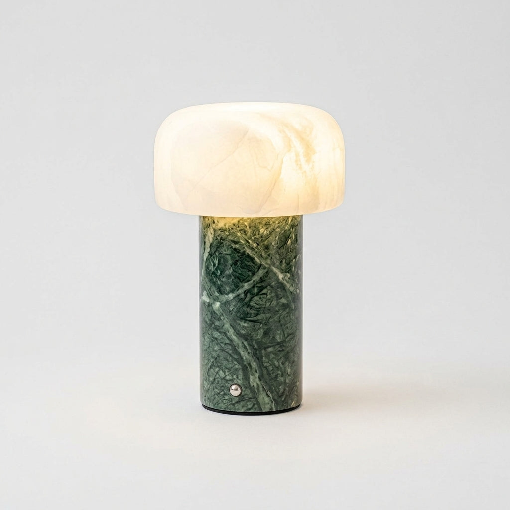 Marble Base Alabaster Shade Lamp – Green Marble & White Alabaster