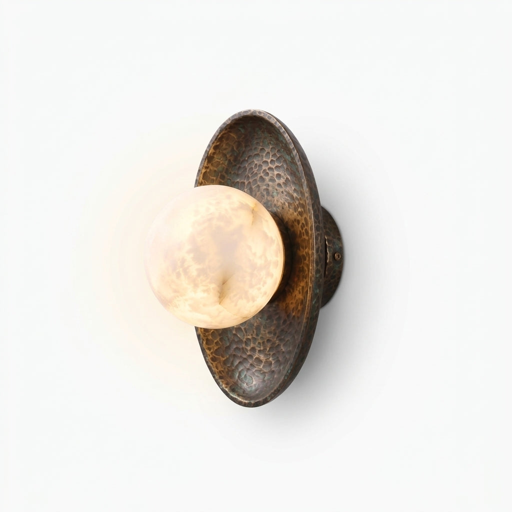 Hammered Metal and Alabaster Sconce – Hammered Antique Bronze