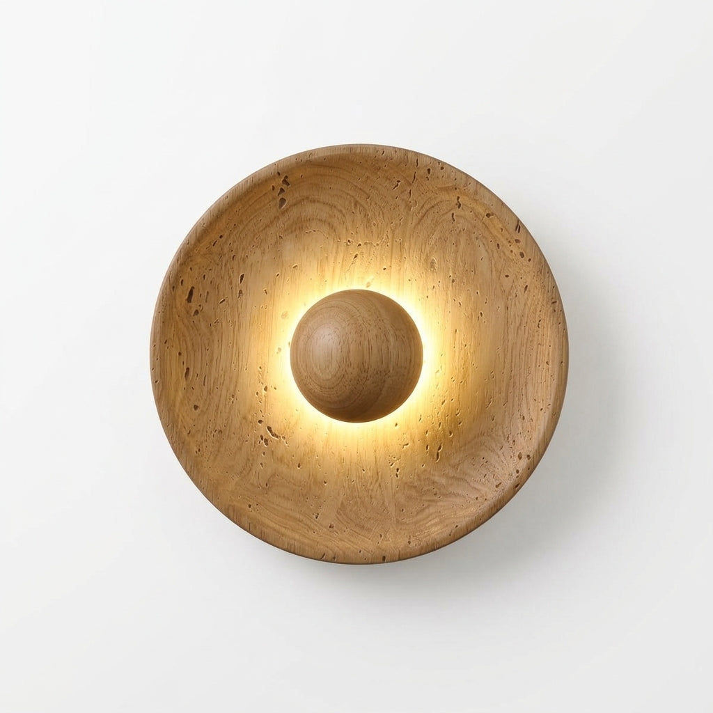 Travertine and Wood Wall Light – Natural Wood
