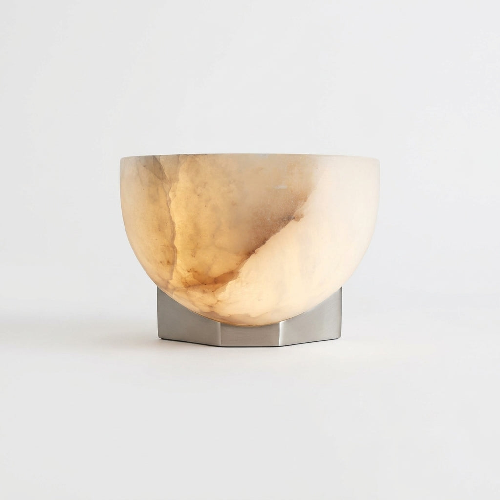 Brass and Alabaster Disc Sconce – Satin Nickel