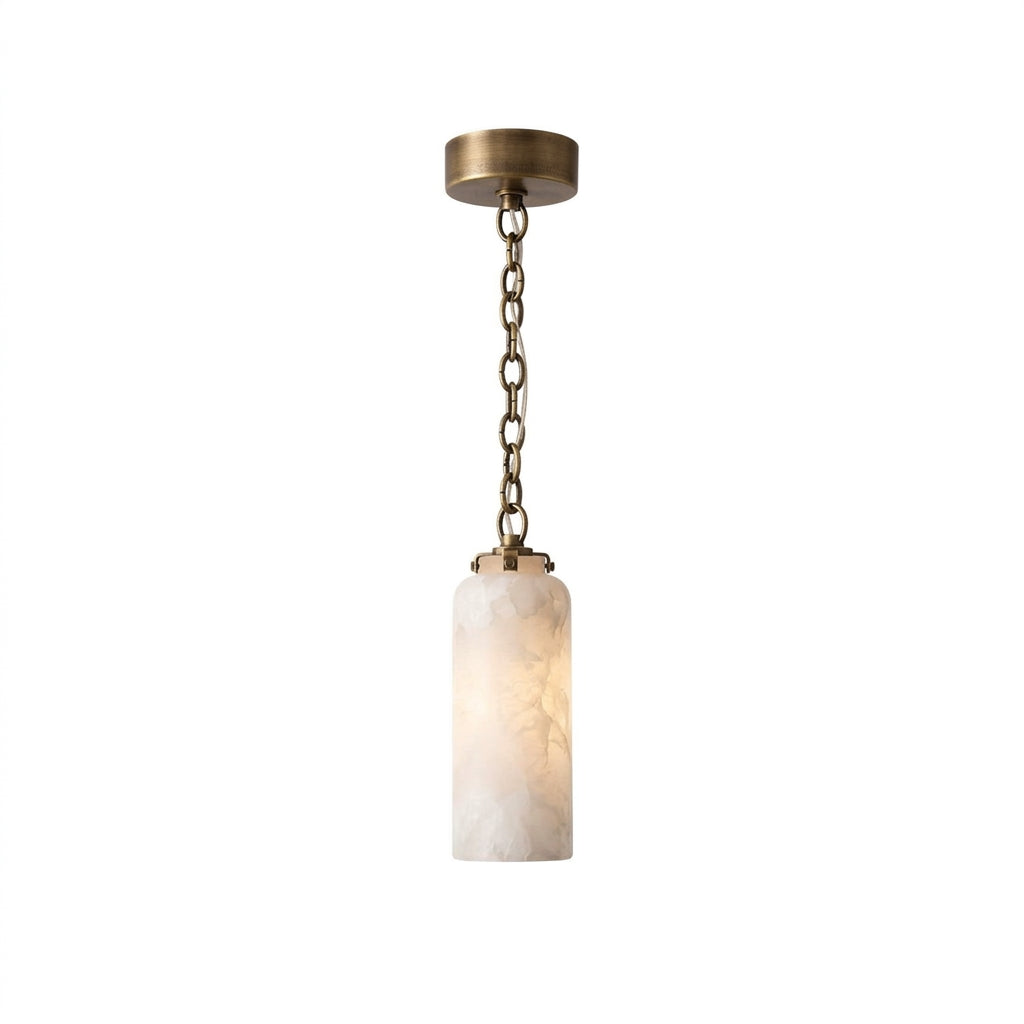 Slim Alabaster and Brass Pendant Light – Vintage Brass & Glass