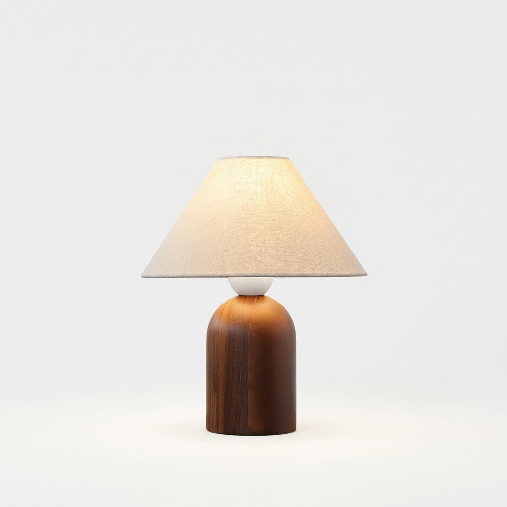 Linen and Walnut Table Lamp – White & Walnut