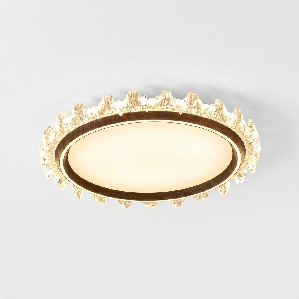 Round Wood and Acrylic Ceiling Light – 21 in Walnut