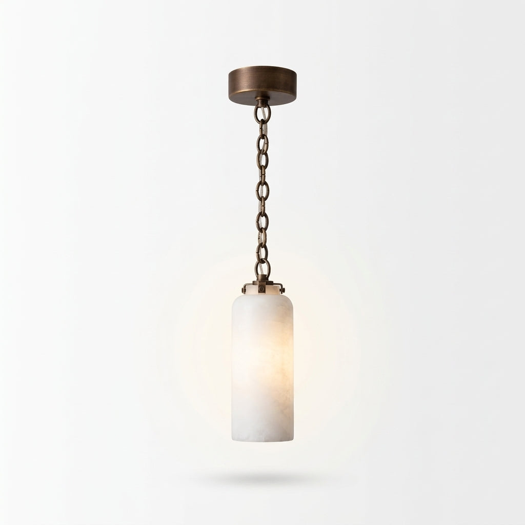 Slim Alabaster and Brass Pendant Light – Bronze & Alabaster
