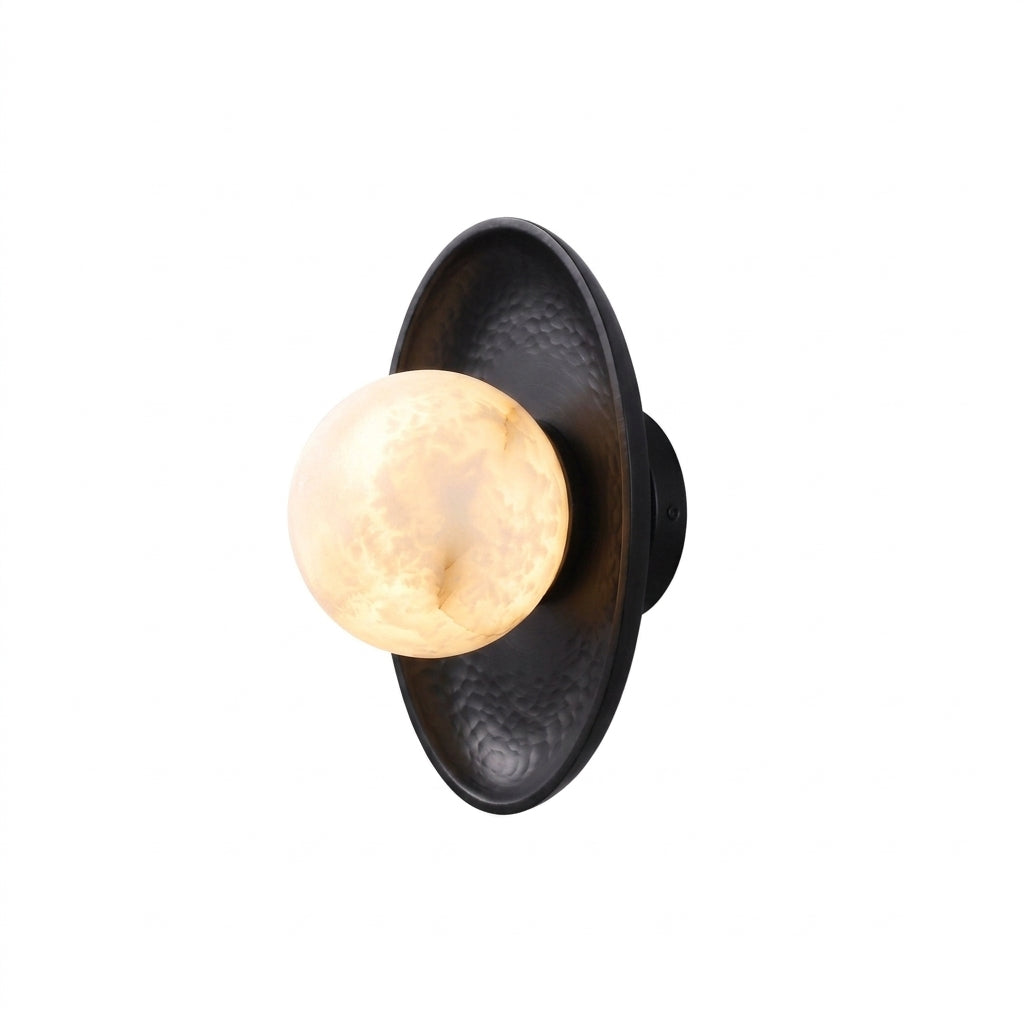 Hammered Metal and Alabaster Sconce – Hammered Black
