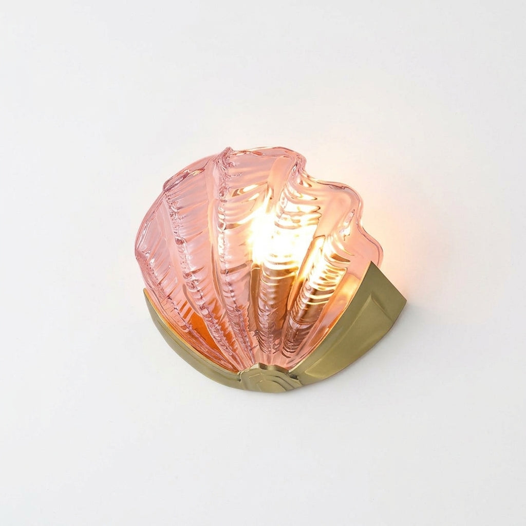 Seashell Glass and Brass Wall Sconce – Pink Glass