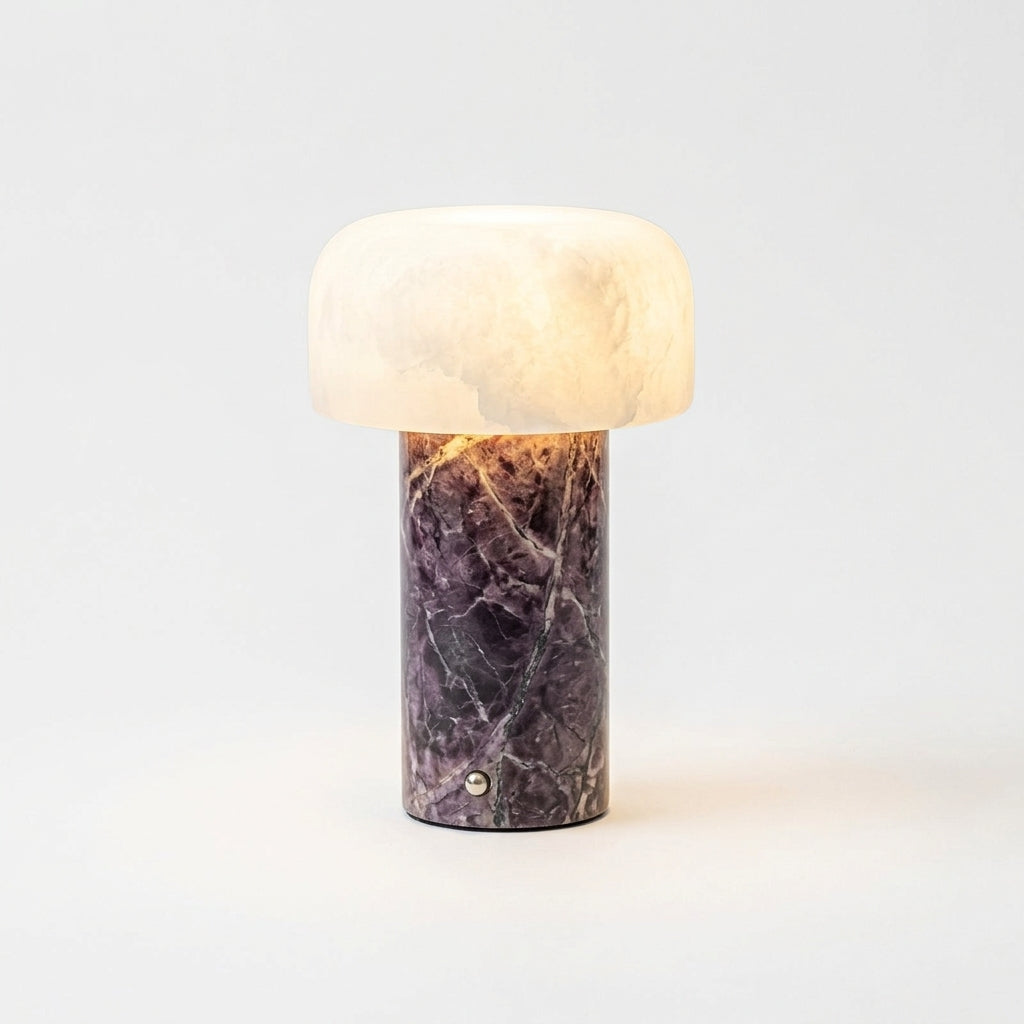 Marble Base Alabaster Shade Lamp – Purple Marble & White Alabaster