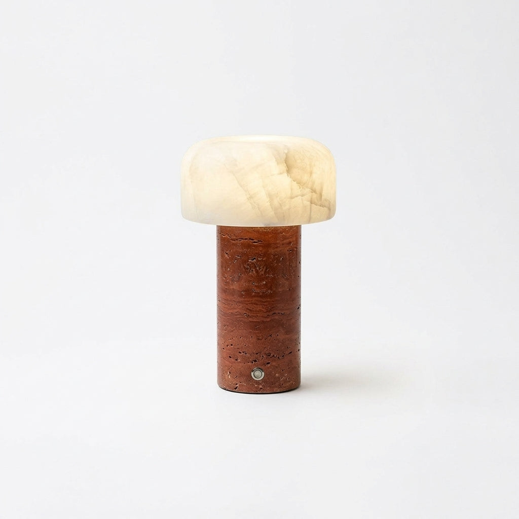Travertine and Alabaster Cordless Lamp – Red Travertine & White Alabaster