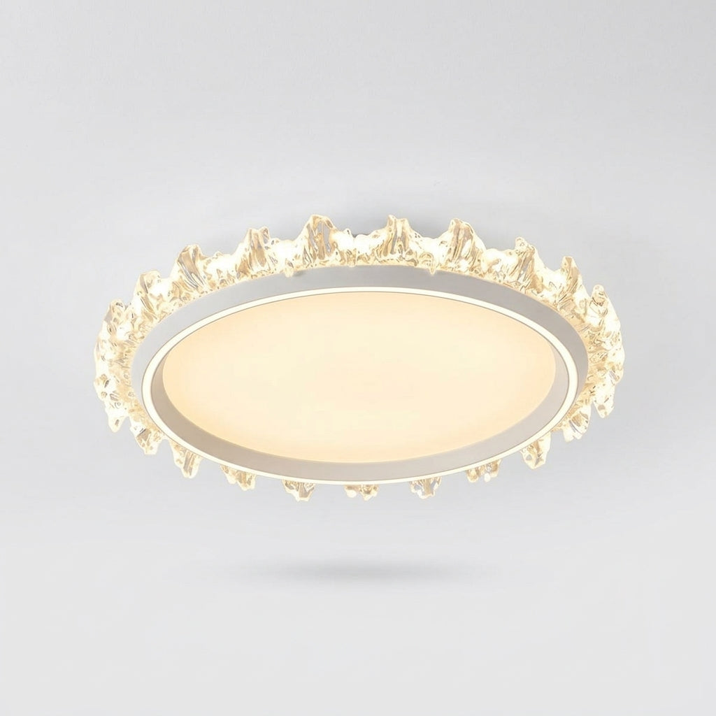 Round Wood and Acrylic Ceiling Light – 21 in White