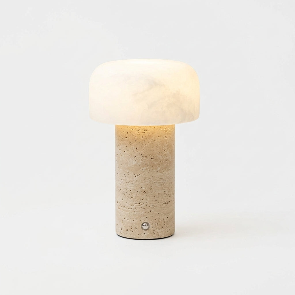 Marble Base Alabaster Shade Lamp – Beige Travertine & White Alabaster