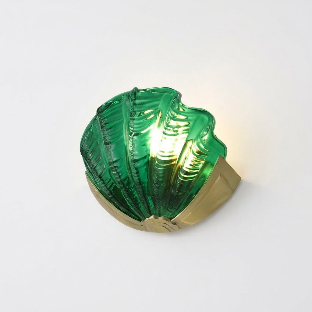 Seashell Glass and Brass Wall Sconce – Green Glass