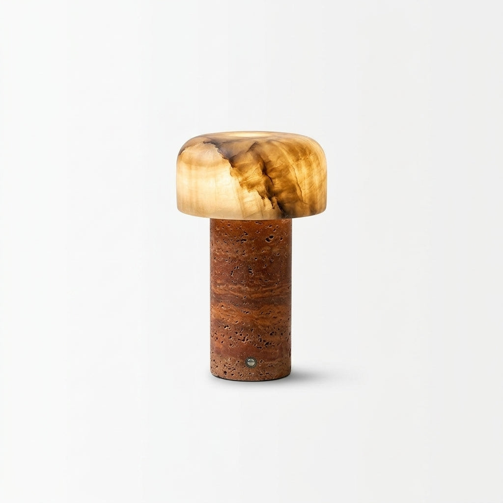 Travertine and Alabaster Cordless Lamp – Red Travertine & Tobacco Alabaster