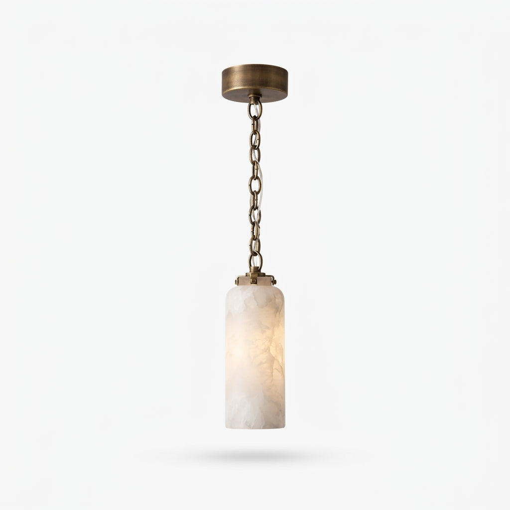 Slim Alabaster and Brass Pendant Light – Vintage Brass & Alabaster