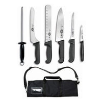 Victorinox Forschner 7 Pc Fibrox Deluxe Culinary Knife Roll Set,Black