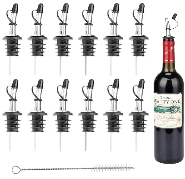 Liquor Pour Spouts with Tapered Speed Jet for Bottles, Stainless Steel Chrome Olive oil Dispenser Spouts, Pourer Spouts with Dust Caps Covers and cleaning Brush by GEEX DEPOT