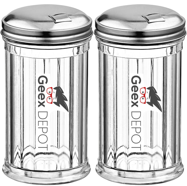 Sugar Pourers with Stainless Steel Pour-fip Lid, Clear Plastic Suger Shakers/Dispenser with 12 Oz. (360 ml) Capacity by GEEX DEPOT