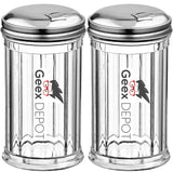 Sugar Pourers with Stainless Steel Pour-fip Lid, Clear Plastic Suger Shakers/Dispenser with 12 Oz. (360 ml) Capacity by GEEX DEPOT