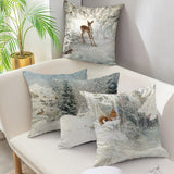 Deer In Snow Forest Picture Cushion