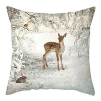 Deer In Snow Forest Picture Cushion