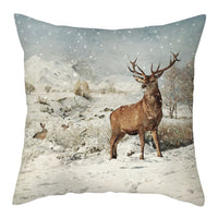 Deer In Snow Forest Picture Cushion