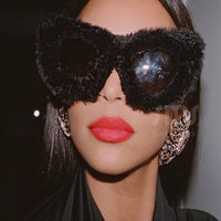 Women Punk Soft Fur Velvet Sun Glasses