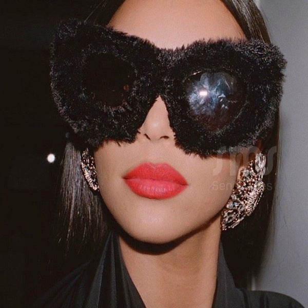 Women Punk Soft Fur Velvet Sun Glasses
