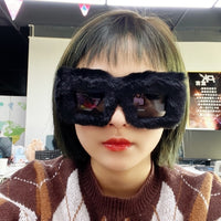 Women Punk Soft Fur Velvet Sun Glasses