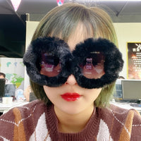 Women Punk Soft Fur Velvet Sun Glasses