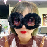 Women Punk Soft Fur Velvet Sun Glasses