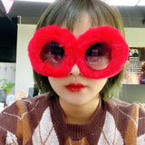 Women Punk Soft Fur Velvet Sun Glasses